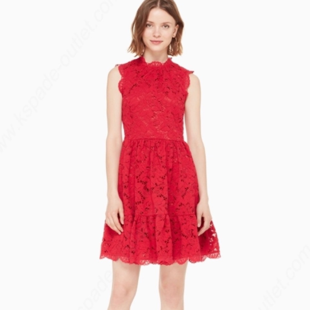 Kate Spade poppy field red lace dress with scalloped trim - Picture 1 of 10